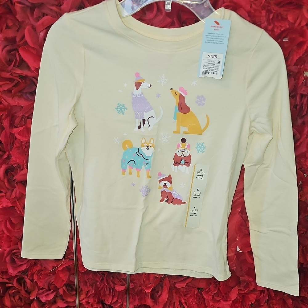 Cat & Jack NWT Cream Kids Shirt with Winter Dog Print Size Small 6/7 - Picture 1 of 6